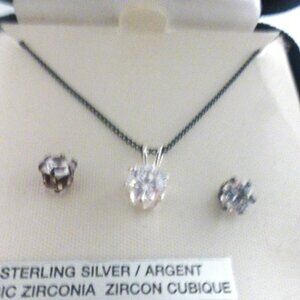 STERLING Silver NECKLACE & EARRINGS Cubic Zirconia .925 Stud Earrings Christmas